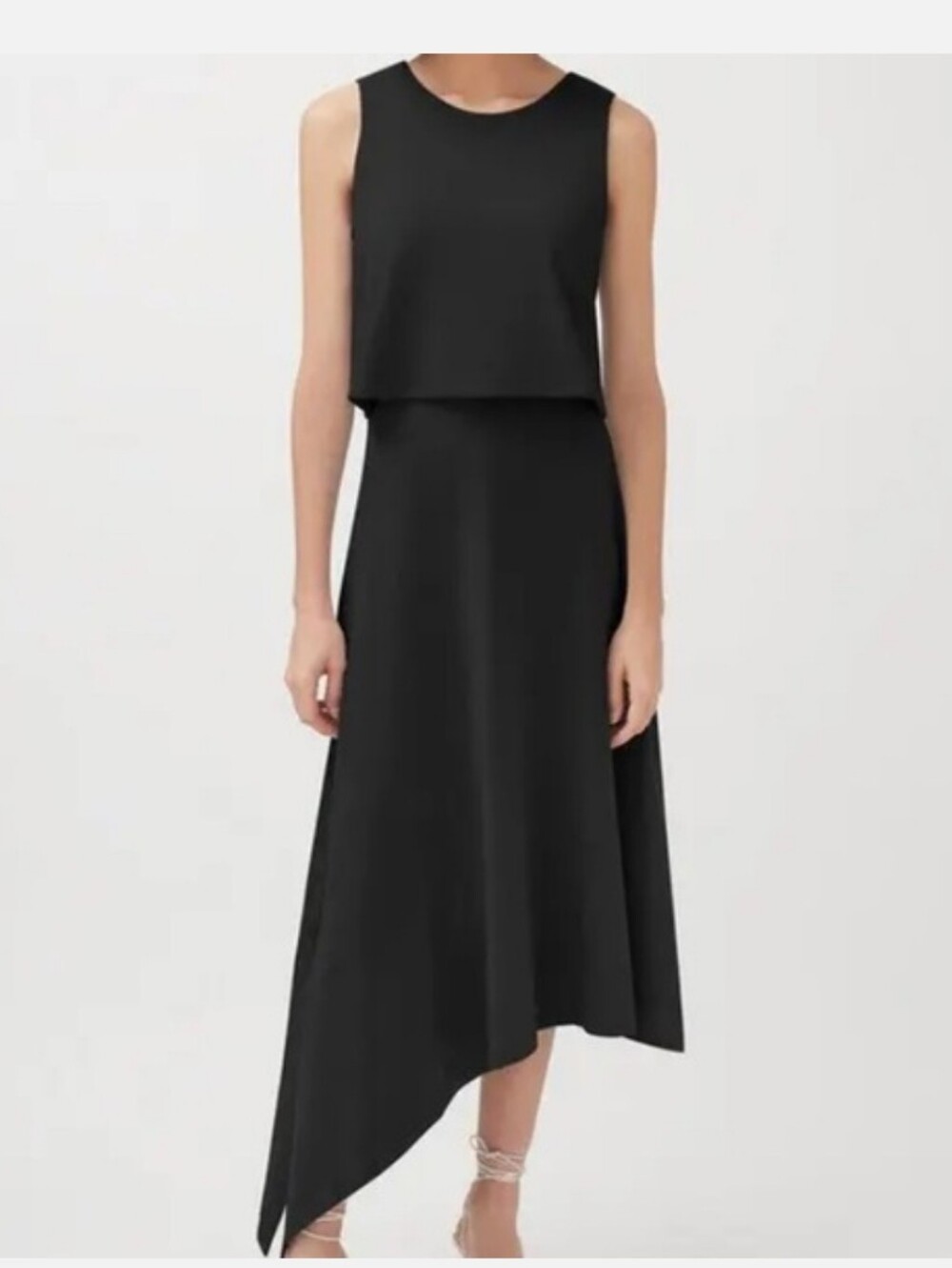 CUYANA Asymmetrical Overlay‎ Midi Dress Black Size XL Pima Cotton Blend